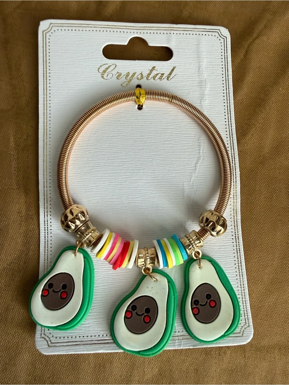 Brand Green Avocado Charm Bracelet with Colorful Disc Accents